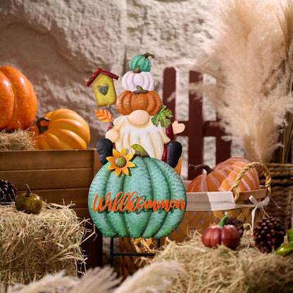 Herbstdeko Gartenzwerg Kürbis Metall 58cm - Outdoor