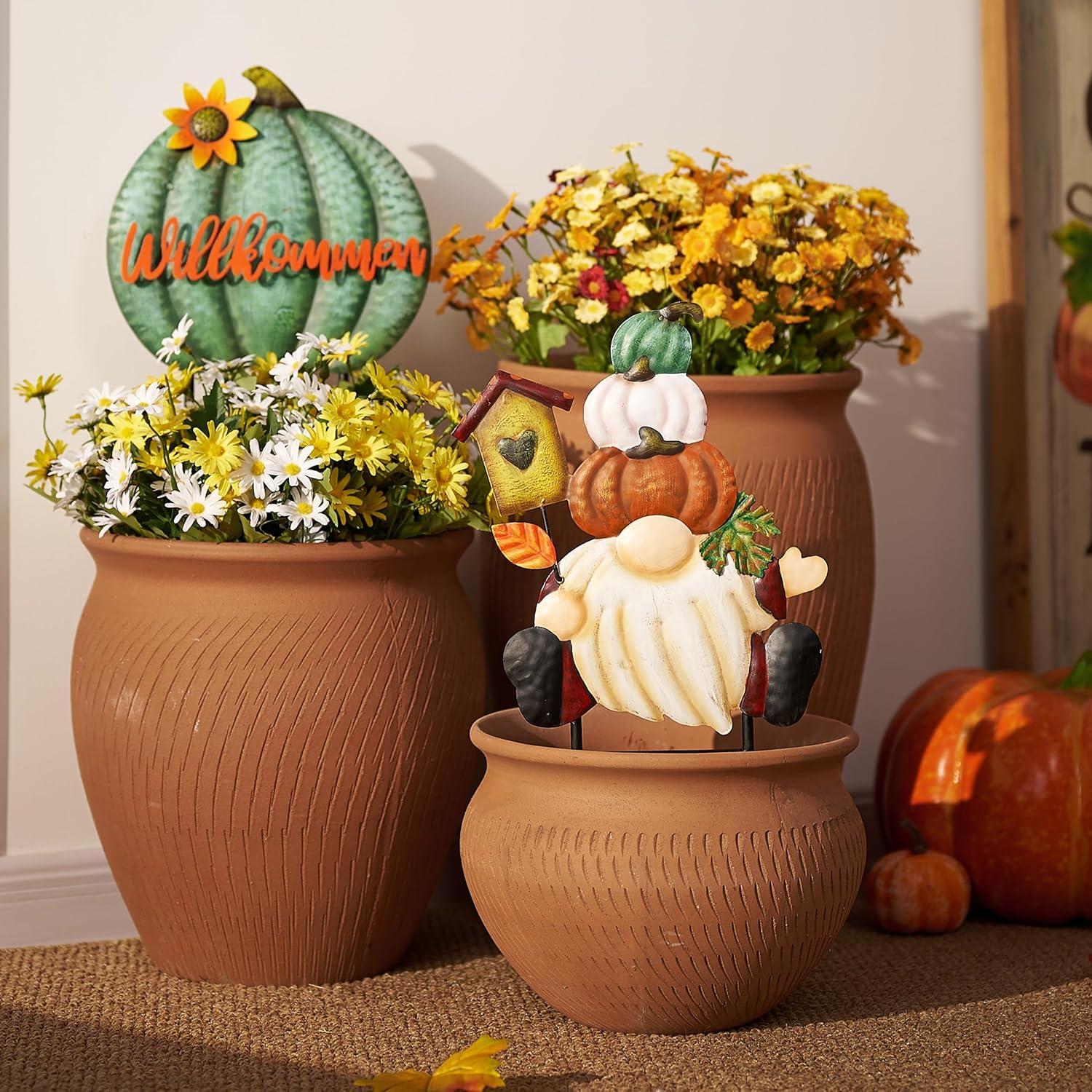 Herbstdeko für Garten mit GNOME und Kürbis Gartenstatuen