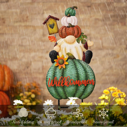 Herbstdeko Gnome Kürbis Gartenstatuen Metall Terrasse 58cm