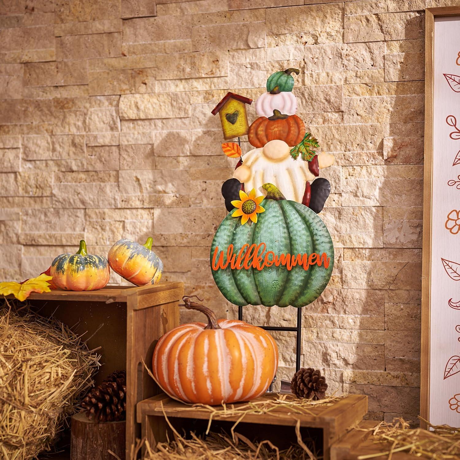 Herbstdeko Gnome Kürbis Gartenstatuen Metall Terrasse 58cm