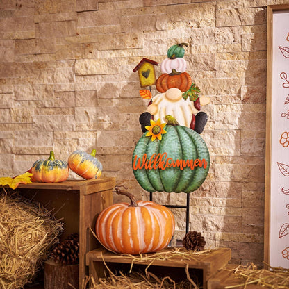 Herbstdeko Gnome Kürbis Gartenstatuen Metall Terrasse 58cm