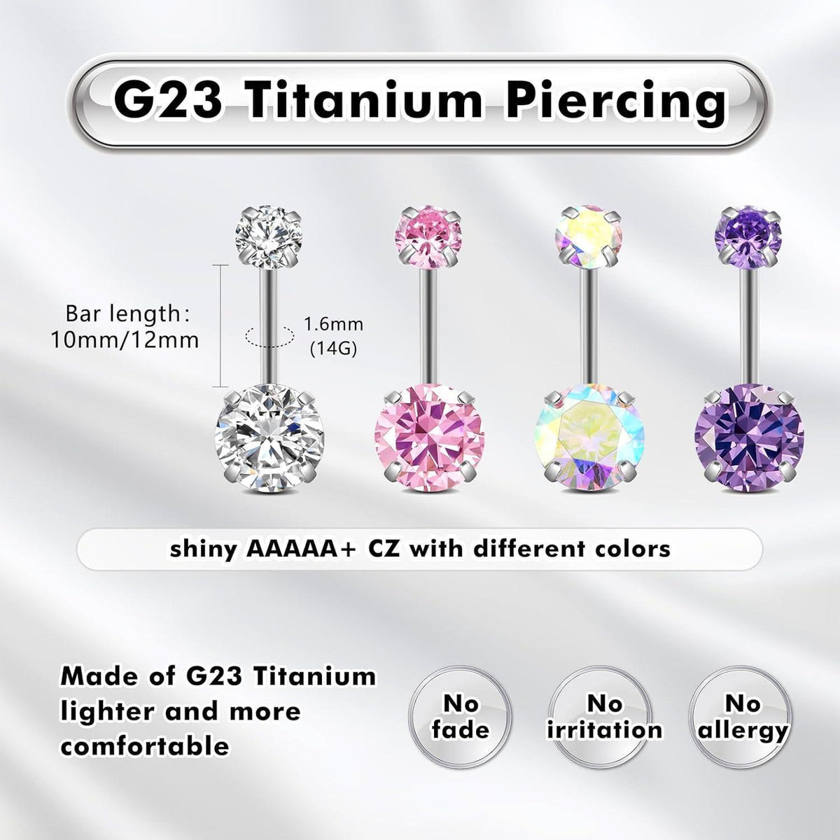 G23 Titan Bauchnabelpiercing Gold Silber 14G 12mm