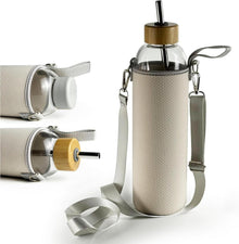 900 ml Glas Trinkflasche mit 2 Deckeln und Neoprenhülle