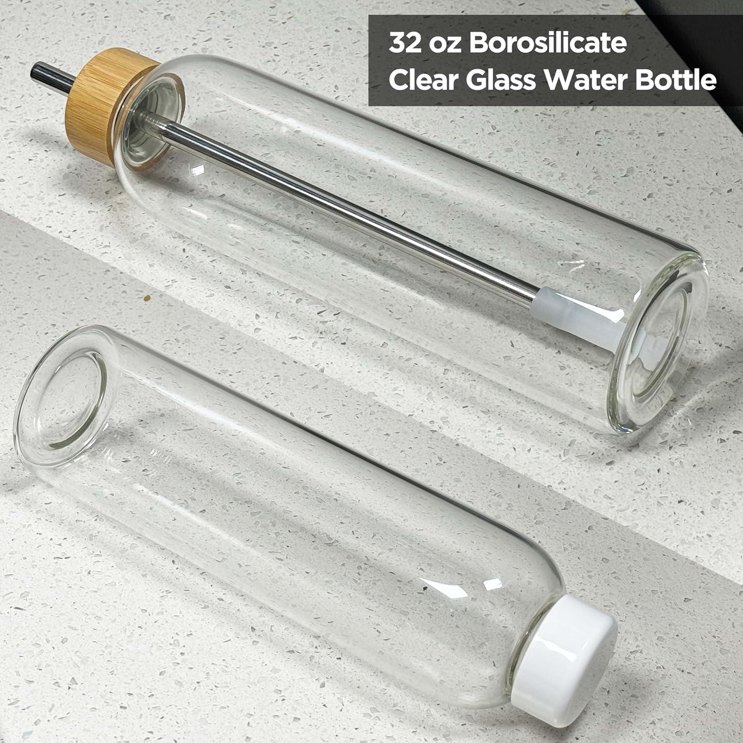 900ml Glas Trinkflasche Sport Wasserflasche mit 2 Deckeln