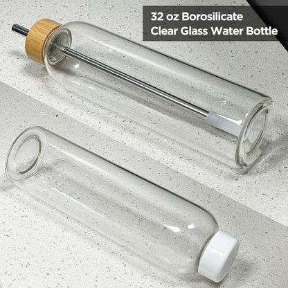 900ml Glas Trinkflasche Sport Wasserflasche mit 2 Deckeln