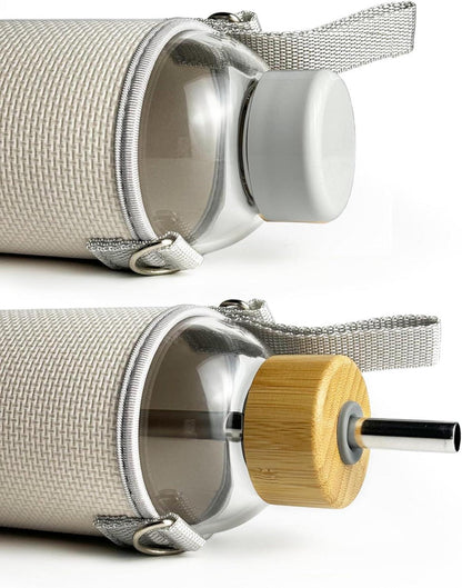 drinmoaer 900ml Glas Trinkflasche Sport Wasserflasche Neoprenhülle sitzbar