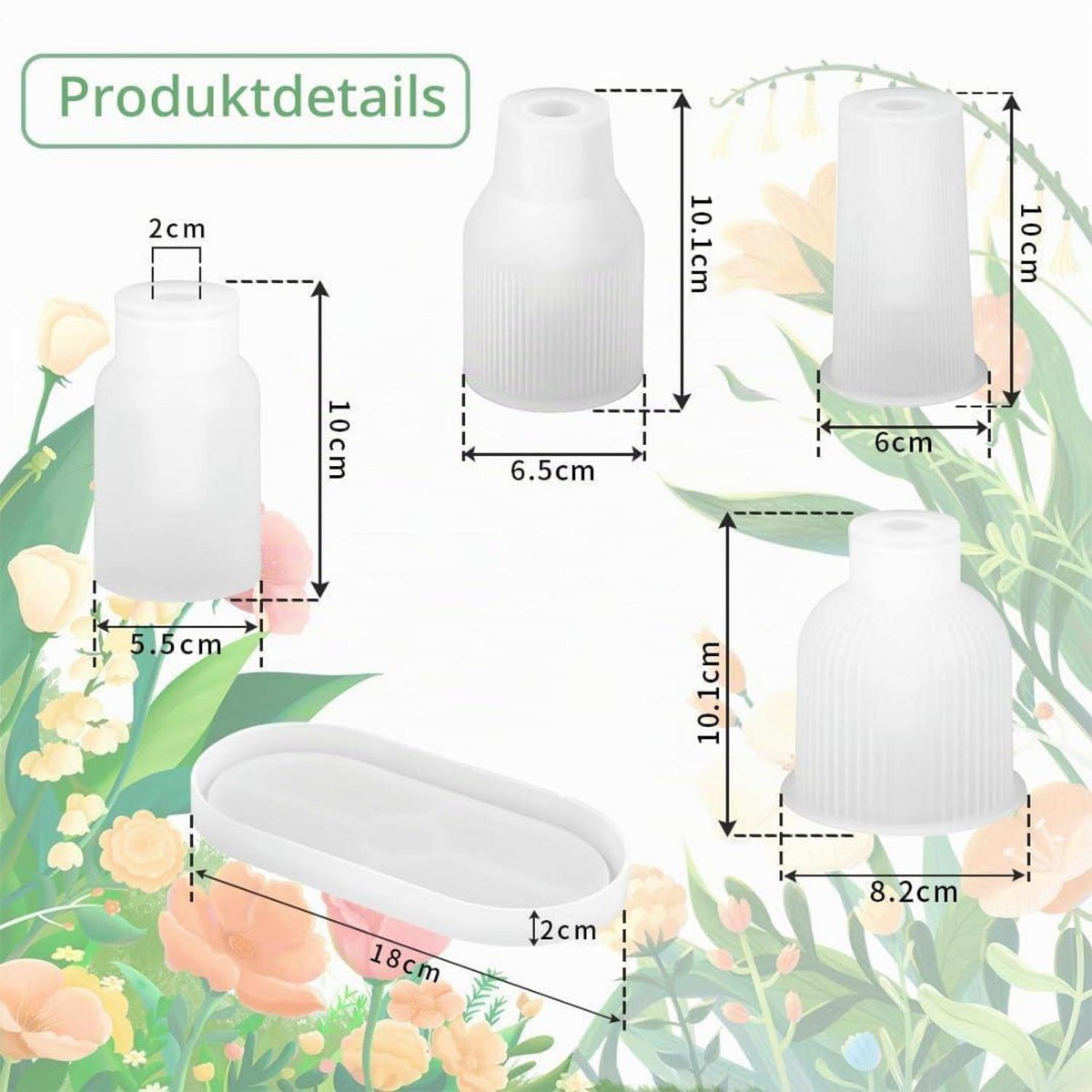 Silikonform Vase Set – 4 Formen + Palette für DIY Harzvasen