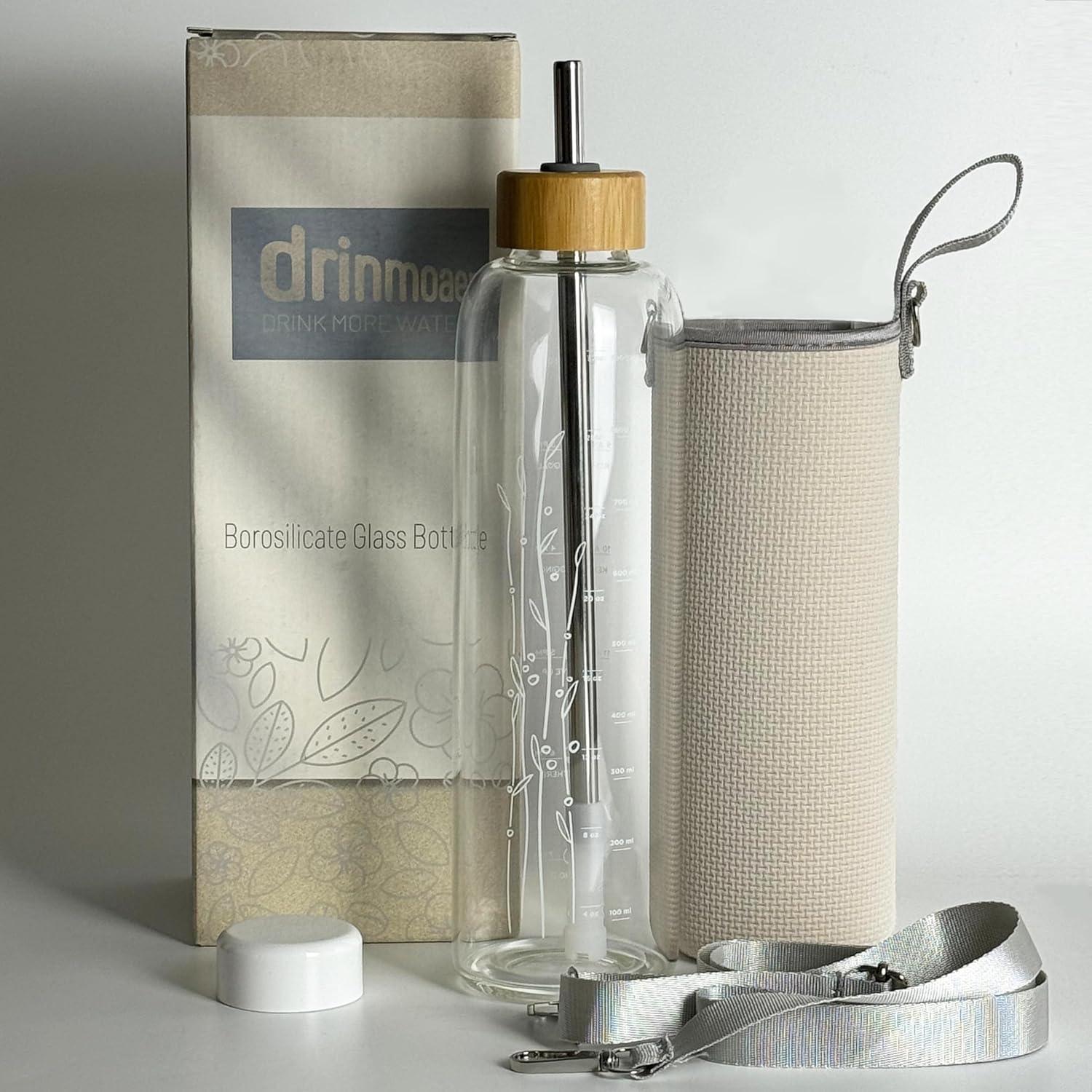 Sport Glasflasche 900 ml mit Neoprenhülle und Gurt