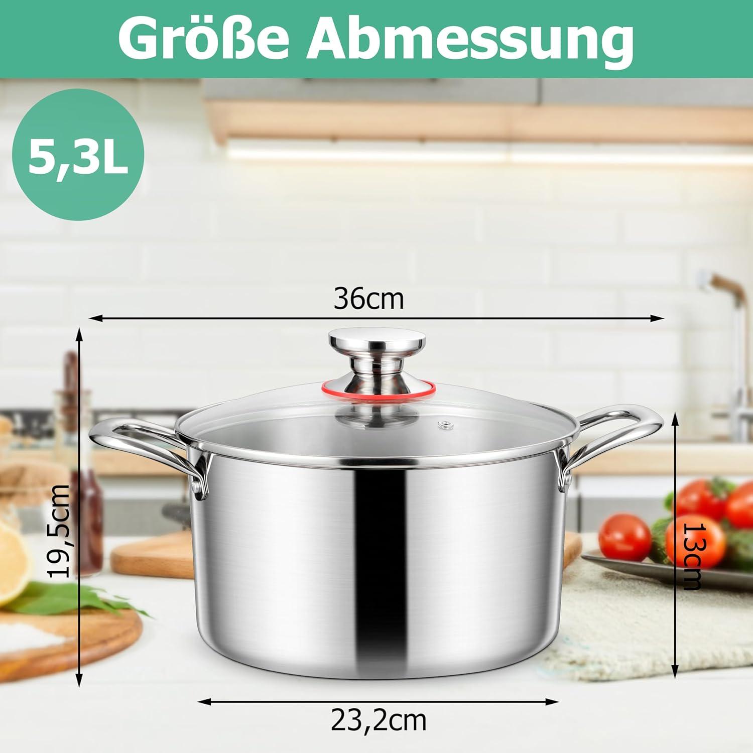 Homikit Kochtopf 24cm 5,3L Induktion 3-Lagen Edelstahl