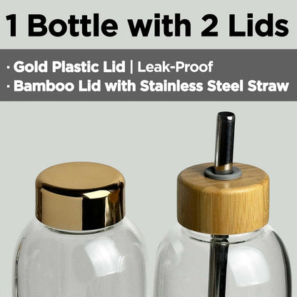 900 ml Glas Trinkflasche Sport Wasserflasche mit Neoprenhülle Gold Transparent