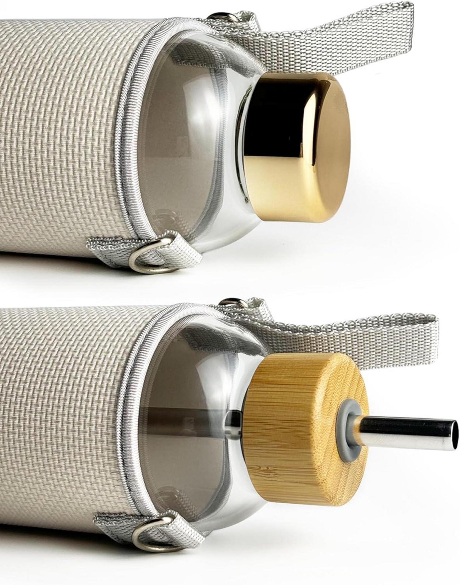 900ml Glas Trinkflasche Sport Wasserflasche Neoprenhülle Gurt Gold Transparent