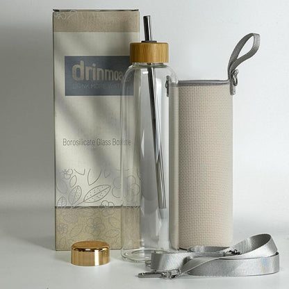 900 ml Glas Trinkflasche mit 2 Deckeln Neoprenhülle und verstellbarem