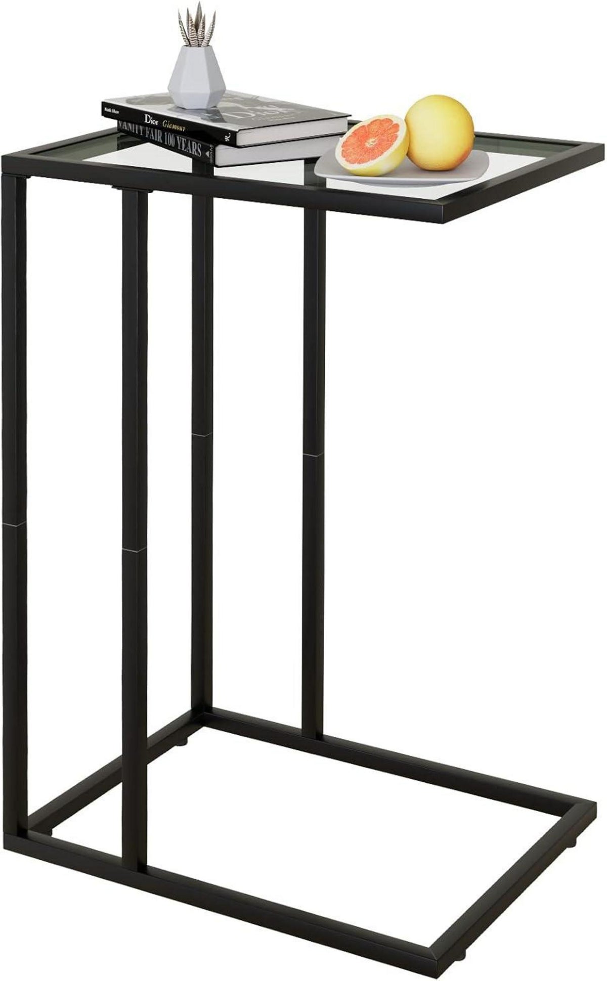 C-förmiger Beistelltisch Glas Schwarz Sofatisch Bett Couch Side Table