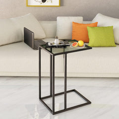 Beistelltisch Glas Schwarz C-Form Sofatisch Couchtisch