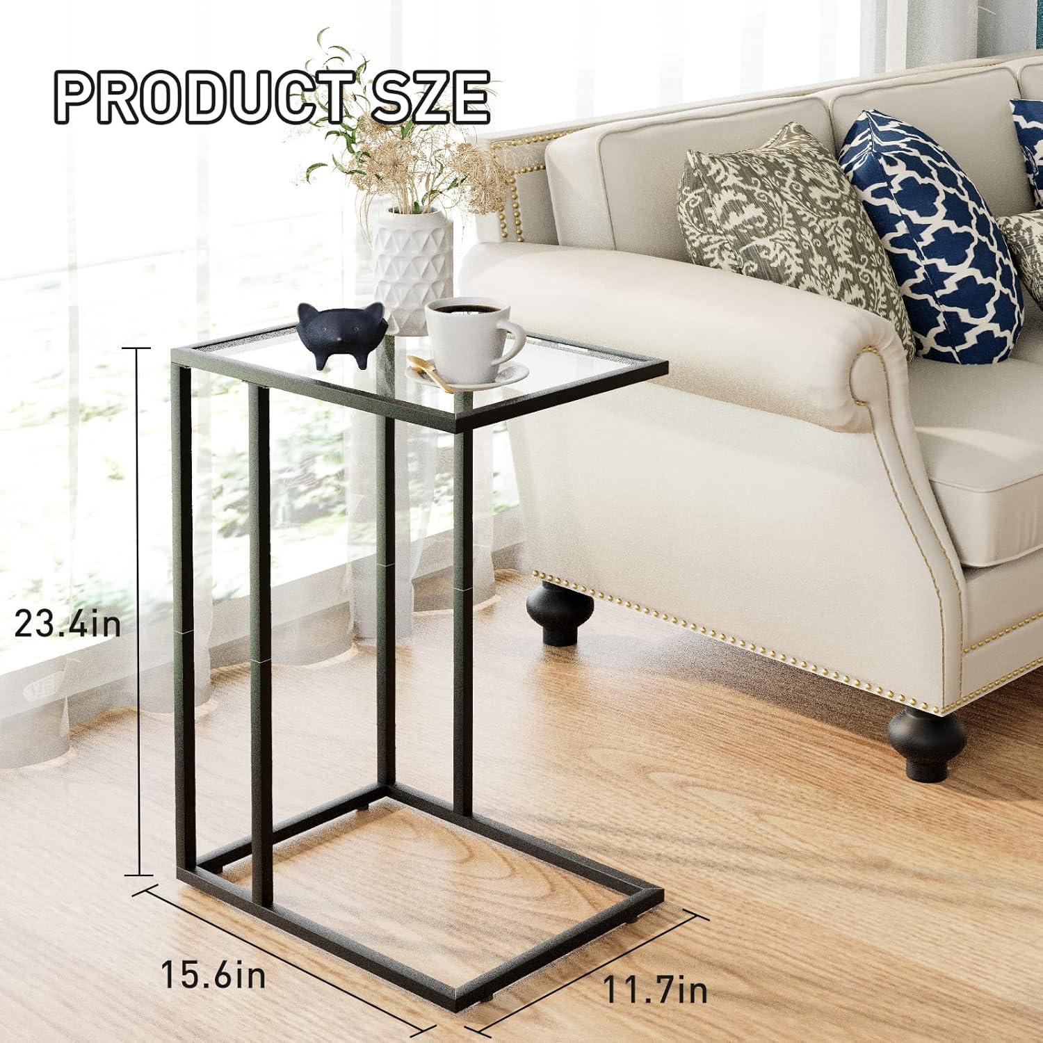 C-förmiger Beistelltisch Glas Schwarz Sofatisch Bett Couch Side Table