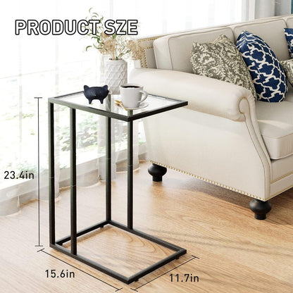 C-förmiger Beistelltisch Glas Schwarz Sofatisch Bett Couch Side Table
