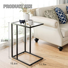 C-förmiger Beistelltisch Glas Schwarz Sofatisch Bett Couch Side Table