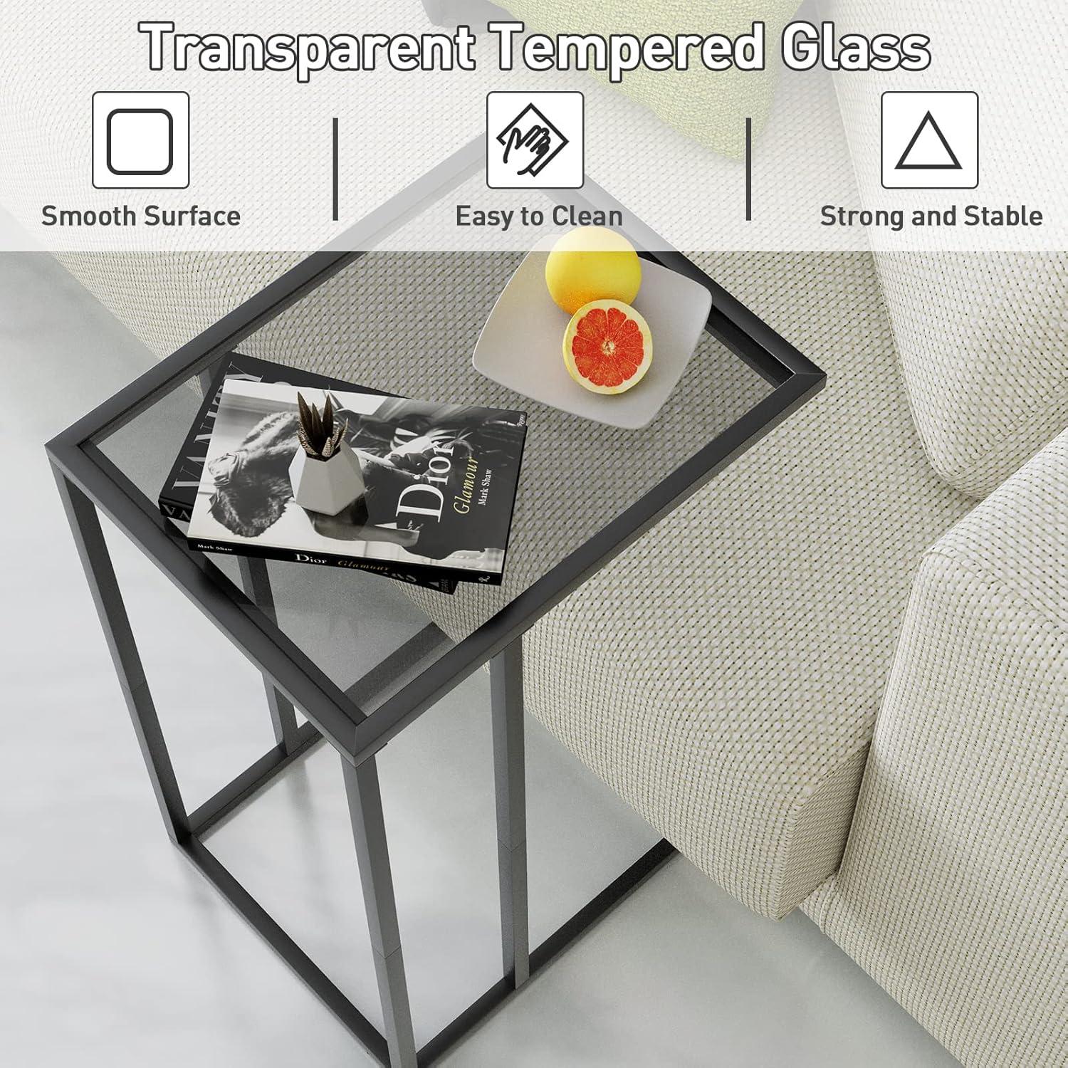 Moderner C-Form Beistelltisch Schwarz Glas - Stabil & flexibel