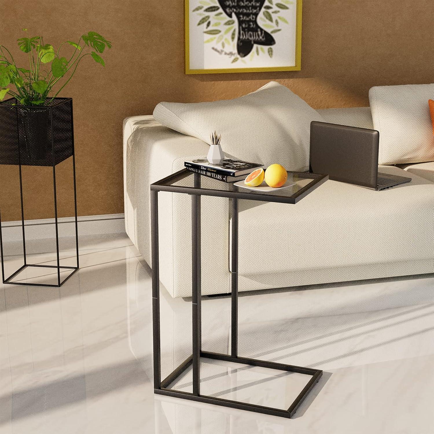 Beistelltisch C Form Glasmaterial Schwarz Sofa Tisch Couch