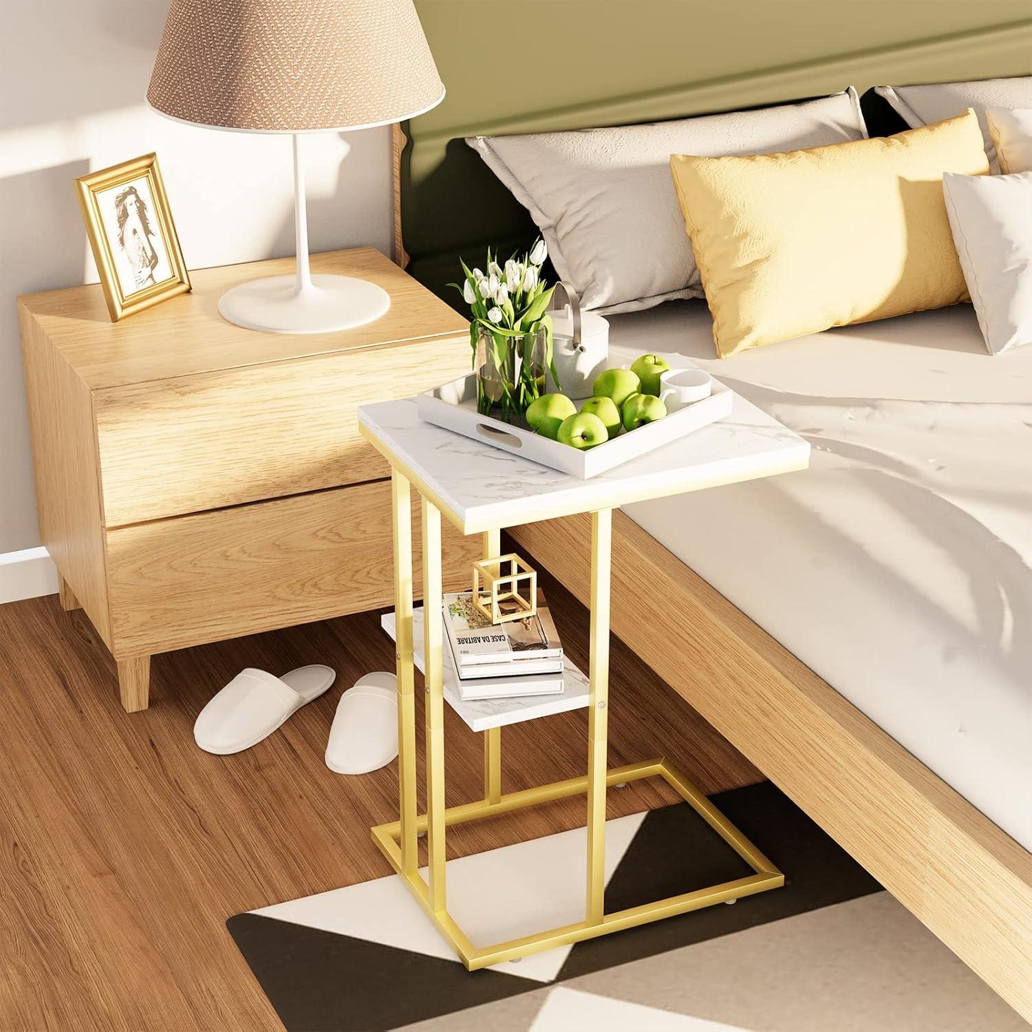 Kleiner Beistelltisch C Form Holzoptik Weiß Sofa Tisch Betttisch