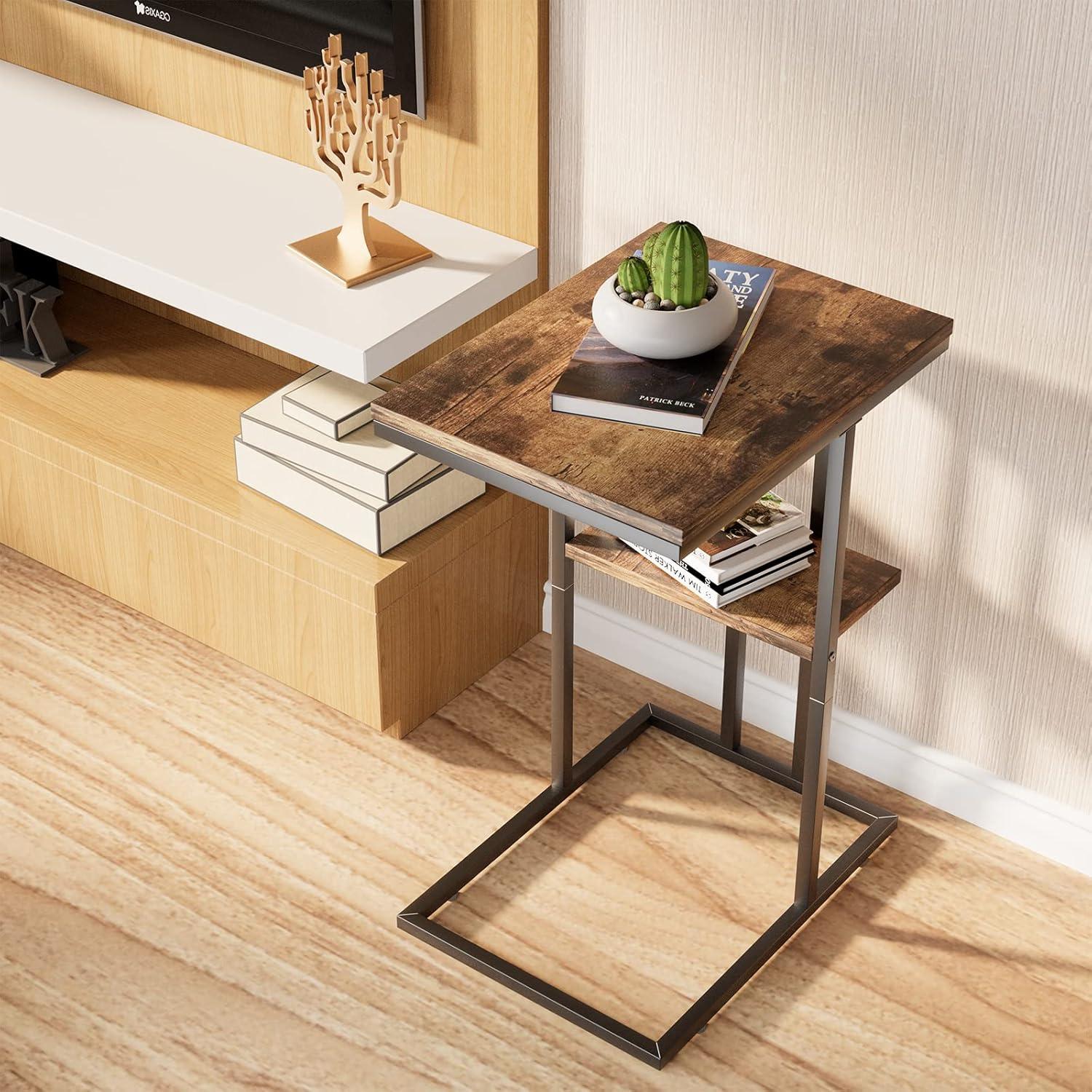 Beistelltisch C-Form Sofa Couchtisch Braun Holz-Look