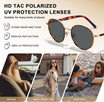 CARFIA Vintage Runde Damen Sonnenbrille Polarisiert 100% UV-Schutz mit Etui