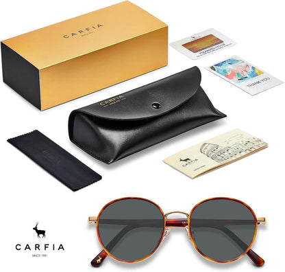 Vintage Runde Damen Sonnenbrille Polarisiert UV-Schutz mit Etui und