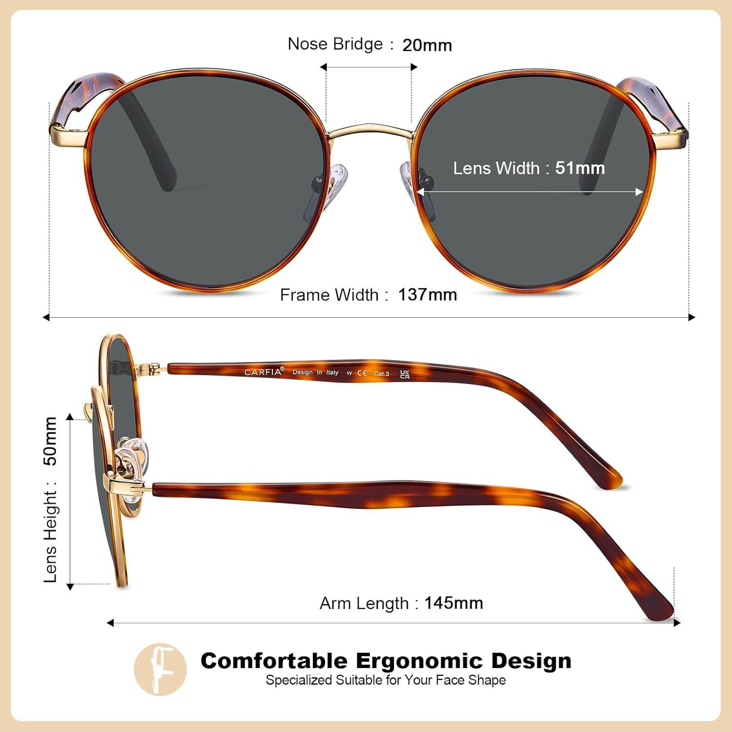 CARFIA Vintage Runde Damen Sonnenbrille Polarisiert 100% UV-Schutz mit Etui