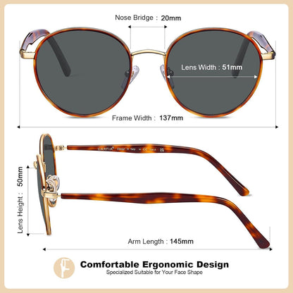 CARFIA Vintage Runde Damen Sonnenbrille Polarisiert 100% UV-Schutz mit Etui