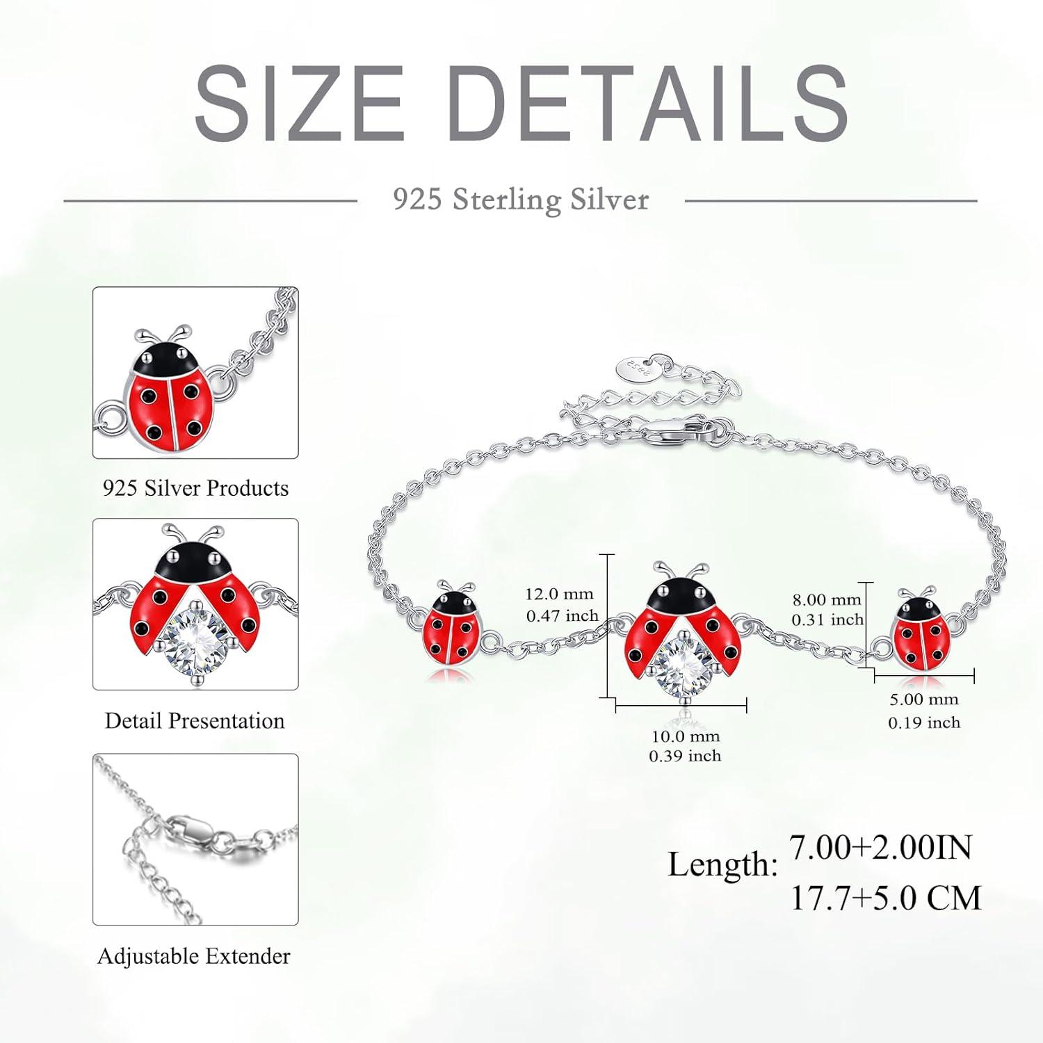 925 Sterling Silber Marienkäfer Armband Geschenk Mädchen Mutterfrau