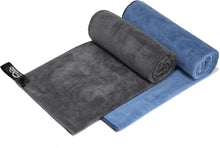 Fitness Handtuch rutschfest mit Tasche XL Mikrofaser Grau + Indigo 80