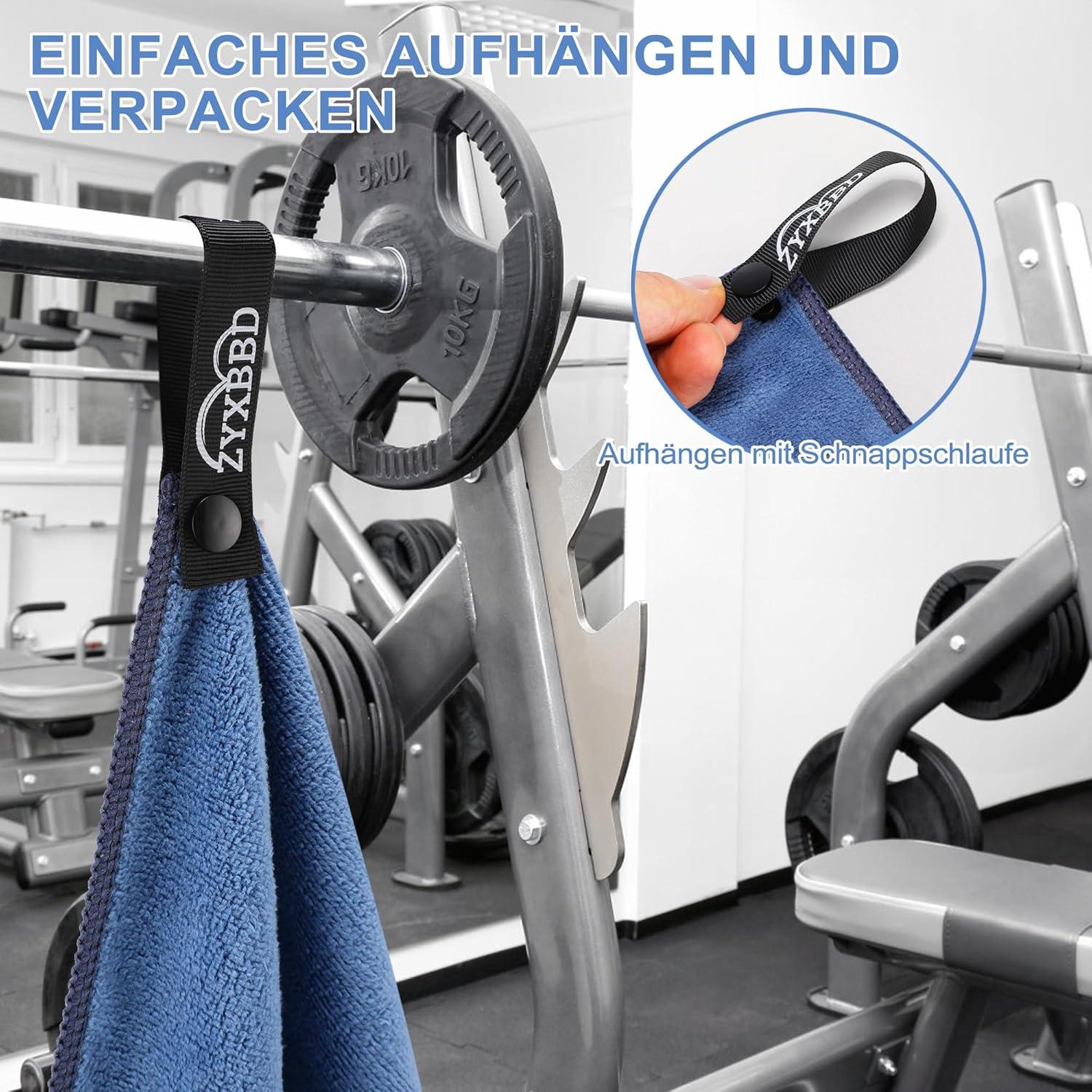 ZYXBBD Fitness Handtuch XL - Multifunktionales Sporthandtuch mit Tasche, Anti-Rutsch-Manschette, Mikrofaser, Grau/Indigo