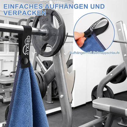 ZYXBBD Fitness Handtuch XL - Multifunktionales Sporthandtuch mit Tasche, Anti-Rutsch-Manschette, Mikrofaser, Grau/Indigo