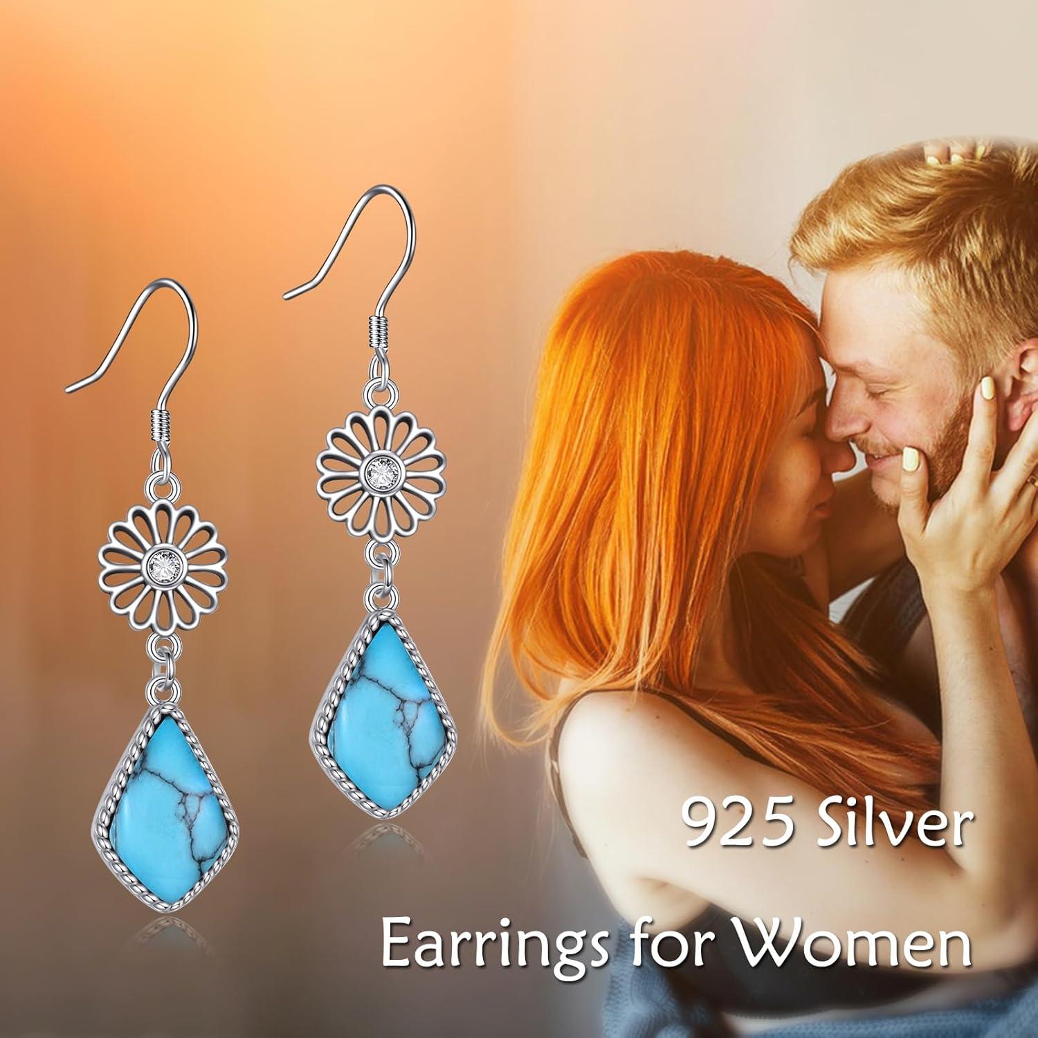 Gänseblümchen Türkis Ohrringe Sterling Silber Damen Herren Cowboy Western Hut