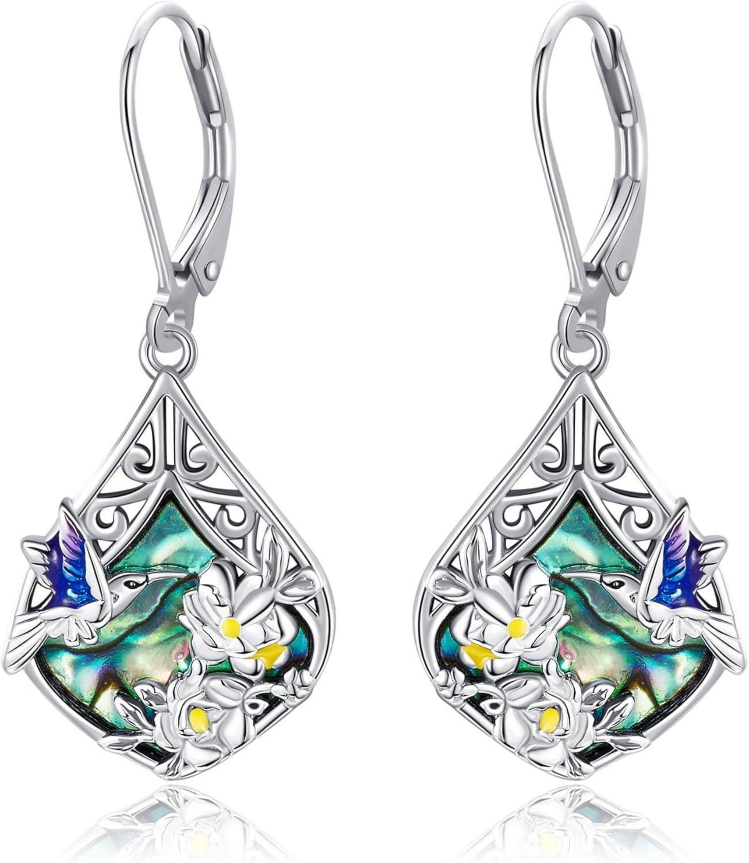 Kolibri Ohrringe Sterling Silber Abalone baumeln Ohrhänger