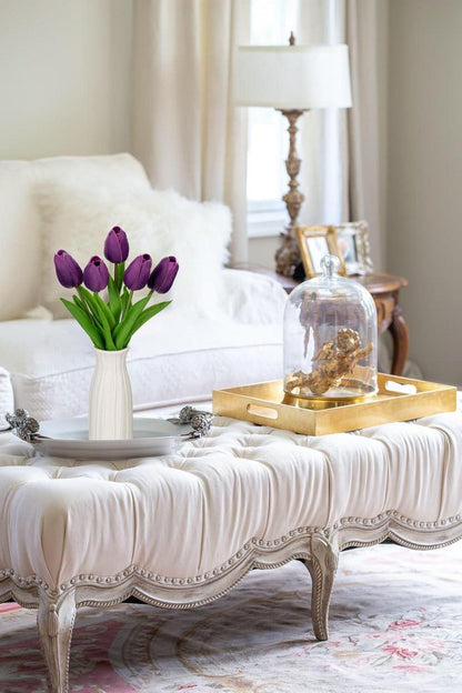 Künstliche Tulpen Blumen Real Touch 30 cm mit Keramik Vase Rouge