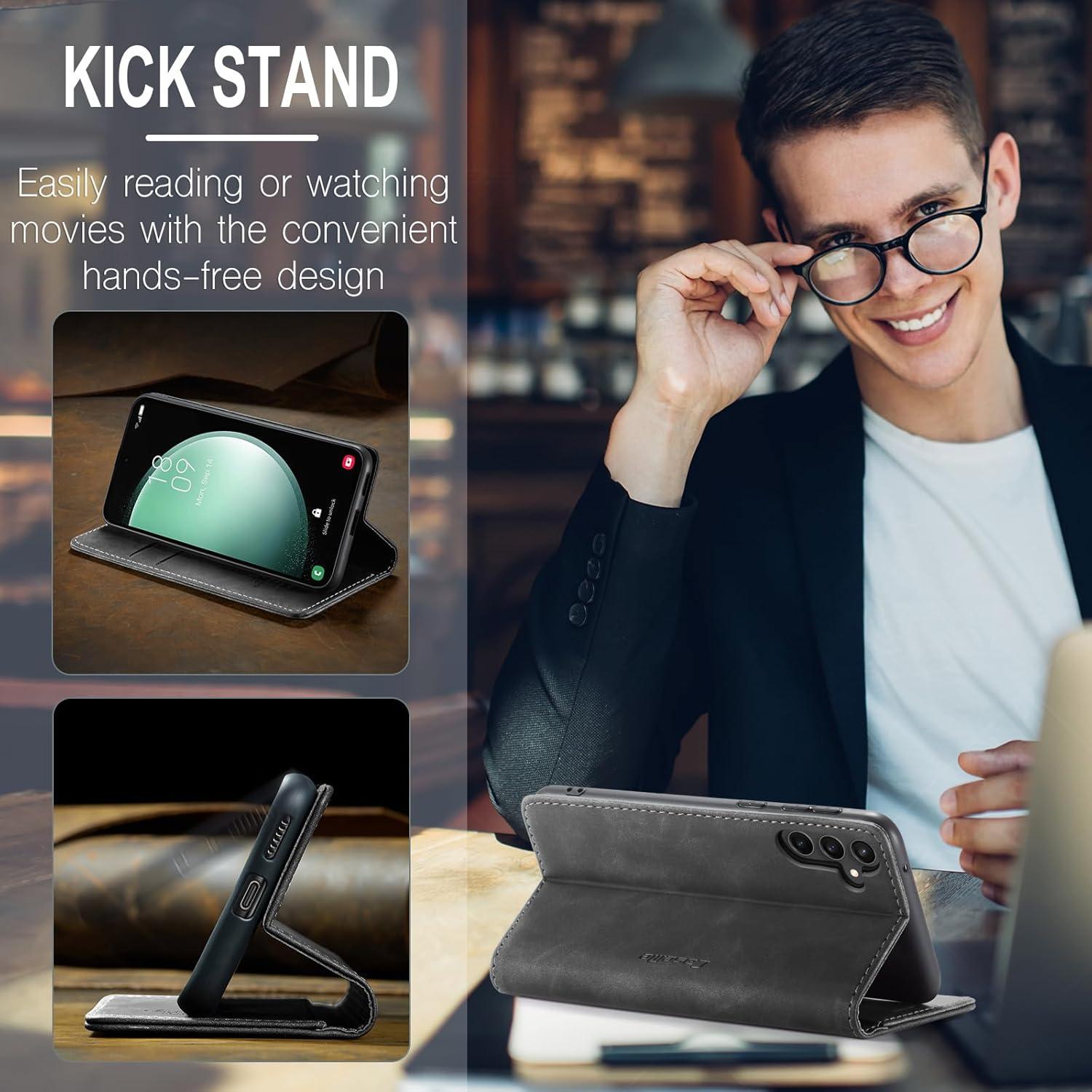 Samsung Galaxy S23 FE 5G Leder Handyhülle mit Magnet Standfunktion