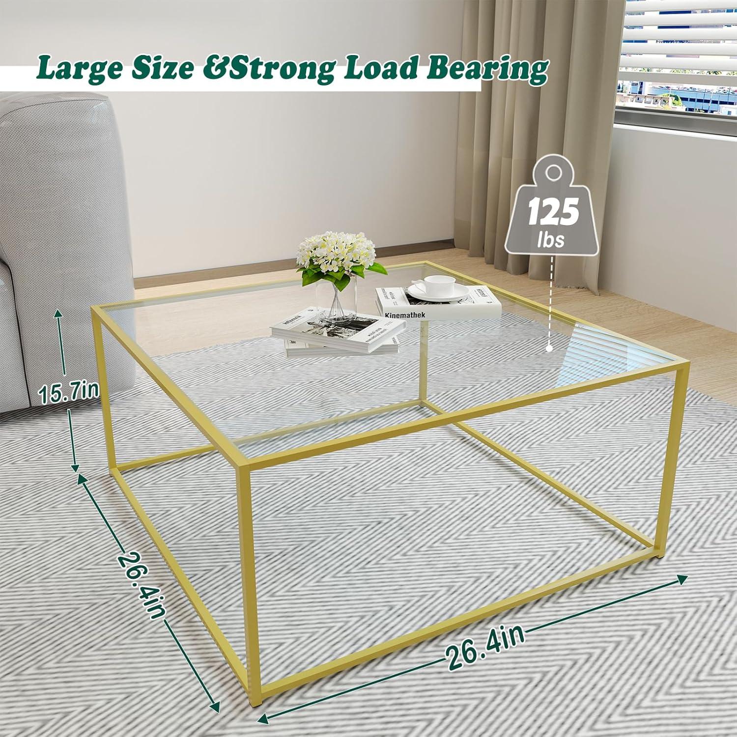 Moderner Couchtisch 67x67 Glas Goldgestell
