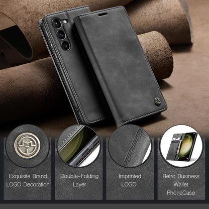 Samsung Galaxy S23 5G Hülle Premium Leder Klappbar Flip Case Magnet Stand Grau