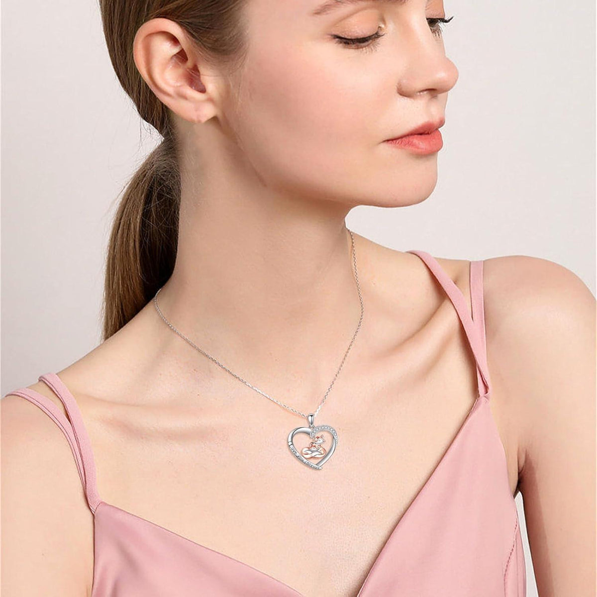 925 Sterling Silber Fuchs Halskette mit Herz und Gravur