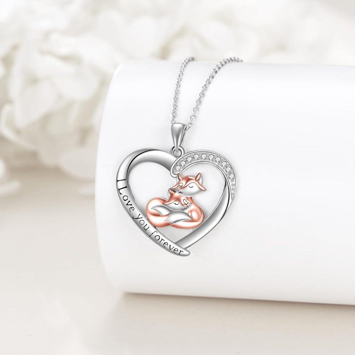 925 Sterling Silber Fuchs Halskette mit Herz und Gravur