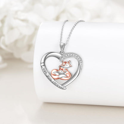 925 Sterling Silber Fuchs Halskette mit Herz und Gravur