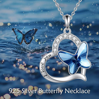 Tier Halskette 925 Sterling Silber Schmetterling Frauen Mädchen Mama