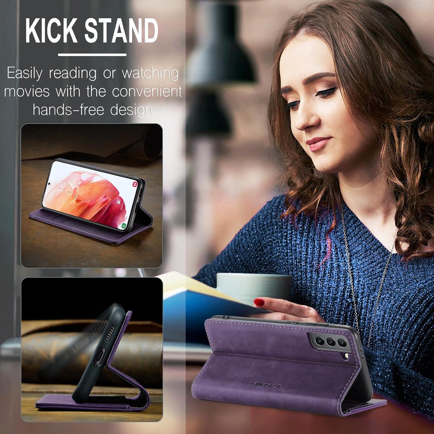 Samsung Galaxy S21 Handyhülle Premium Leder Klapphülle Flip Case Magnet Standfunktion - Lila
