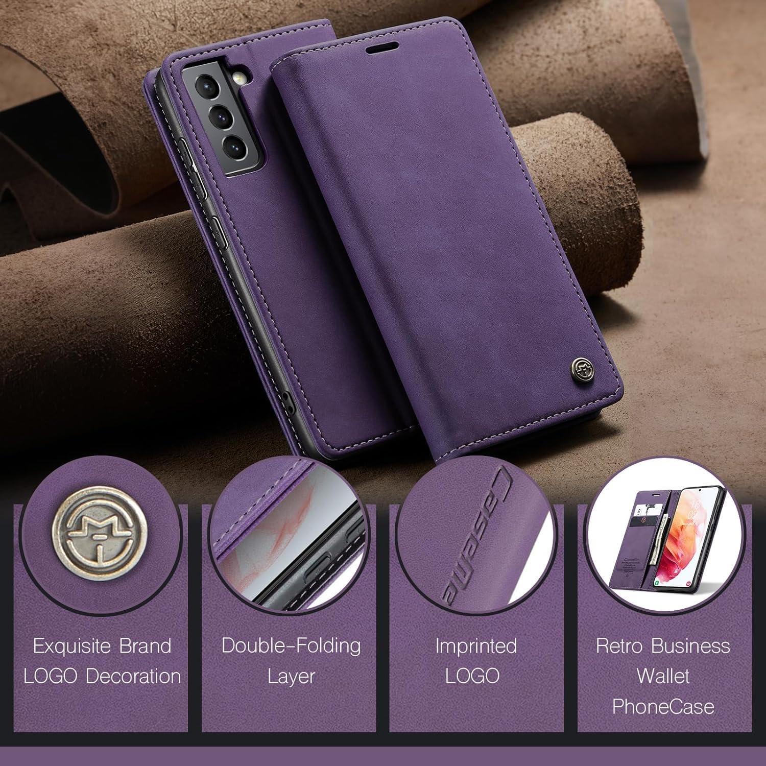 Samsung Galaxy S21 5G CaseMe Leder Klapphülle Flip Stand Tasche - Lila