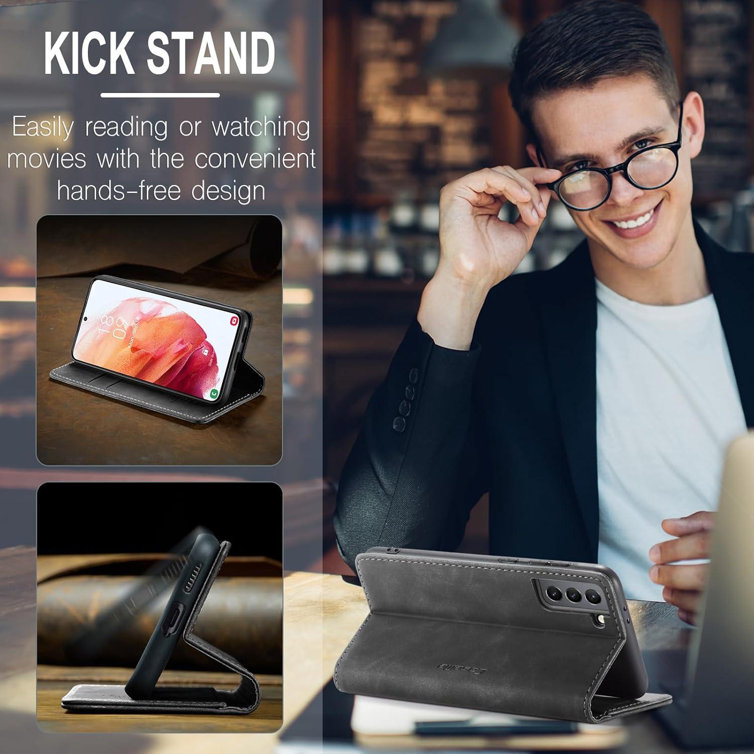 Handyhülle Samsung Galaxy S21 5G Premium Leder Flip Case Magnet