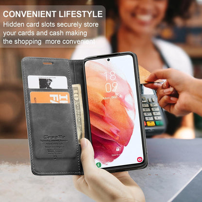 Samsung Galaxy S21 Hülle - Premium Leder Flip Case mit Standfunktion, Kartenfach, Magnet - Grau