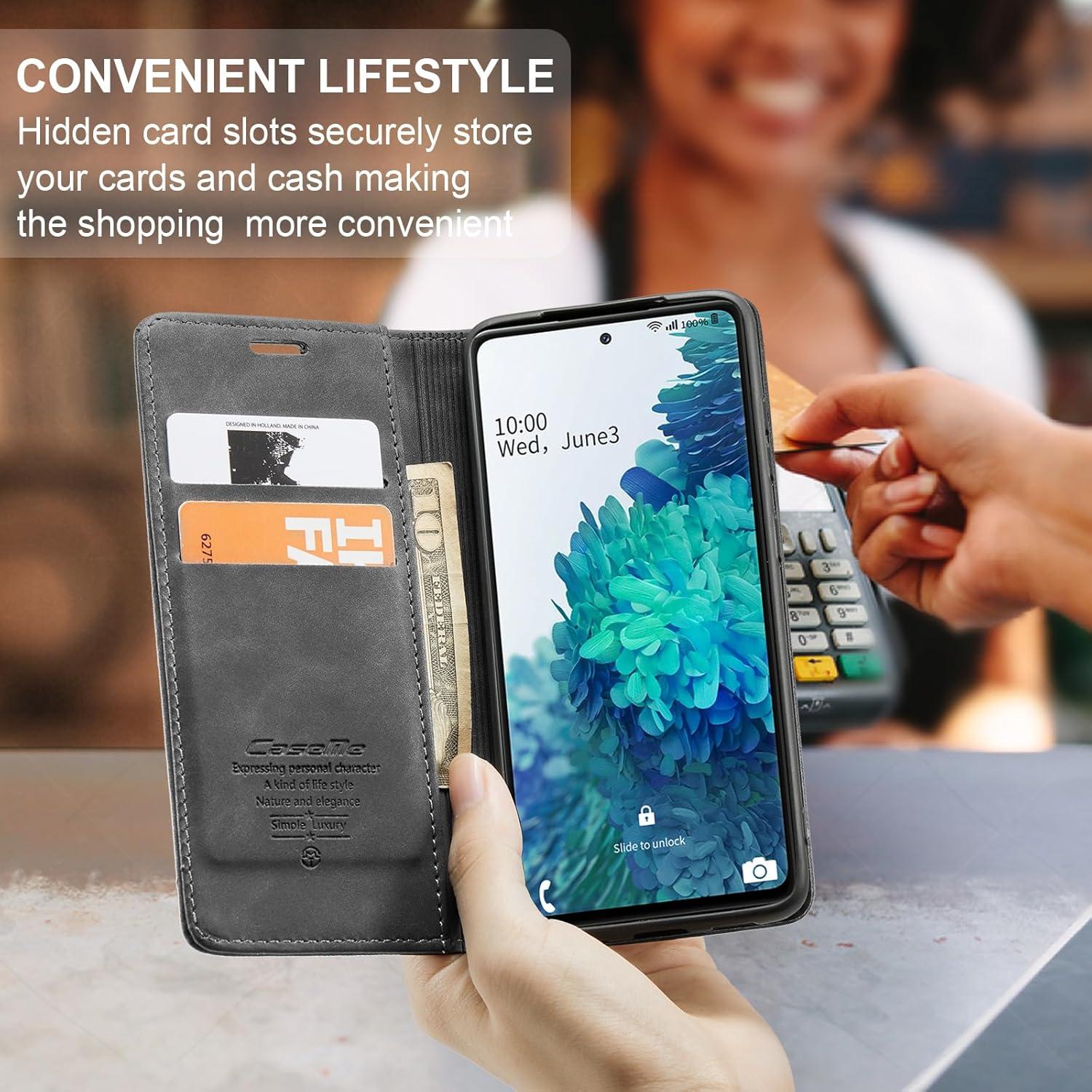 Samsung Galaxy S20 FE Hülle - Premium Leder Flip Case mit Magnet Kartenfach Standfunktion - Grau
