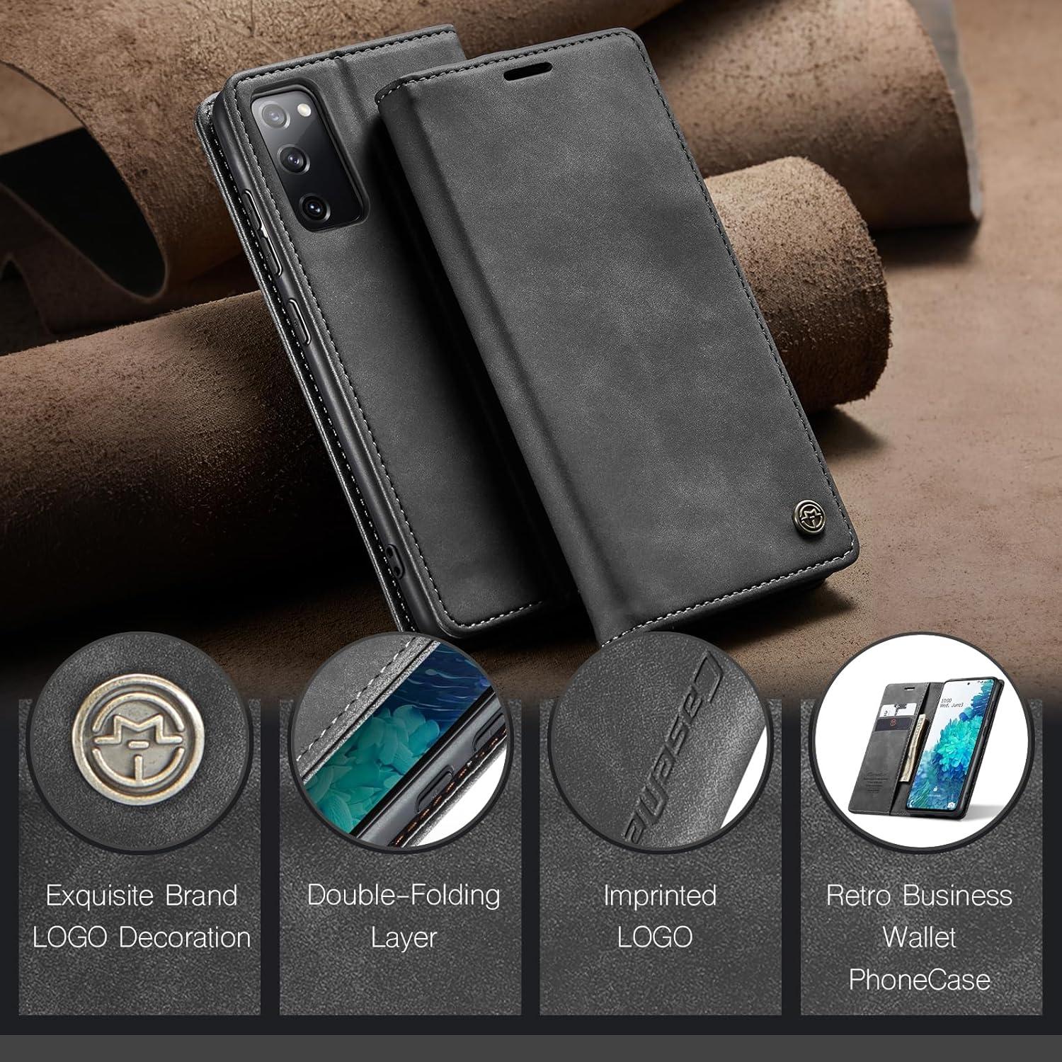 Samsung Galaxy S20 FE Hülle - Premium Leder Flip Case mit Kartenfach - Grau