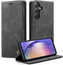 Samsung Galaxy A54 5G Handyhülle Leder Flip Case Grau Magnet